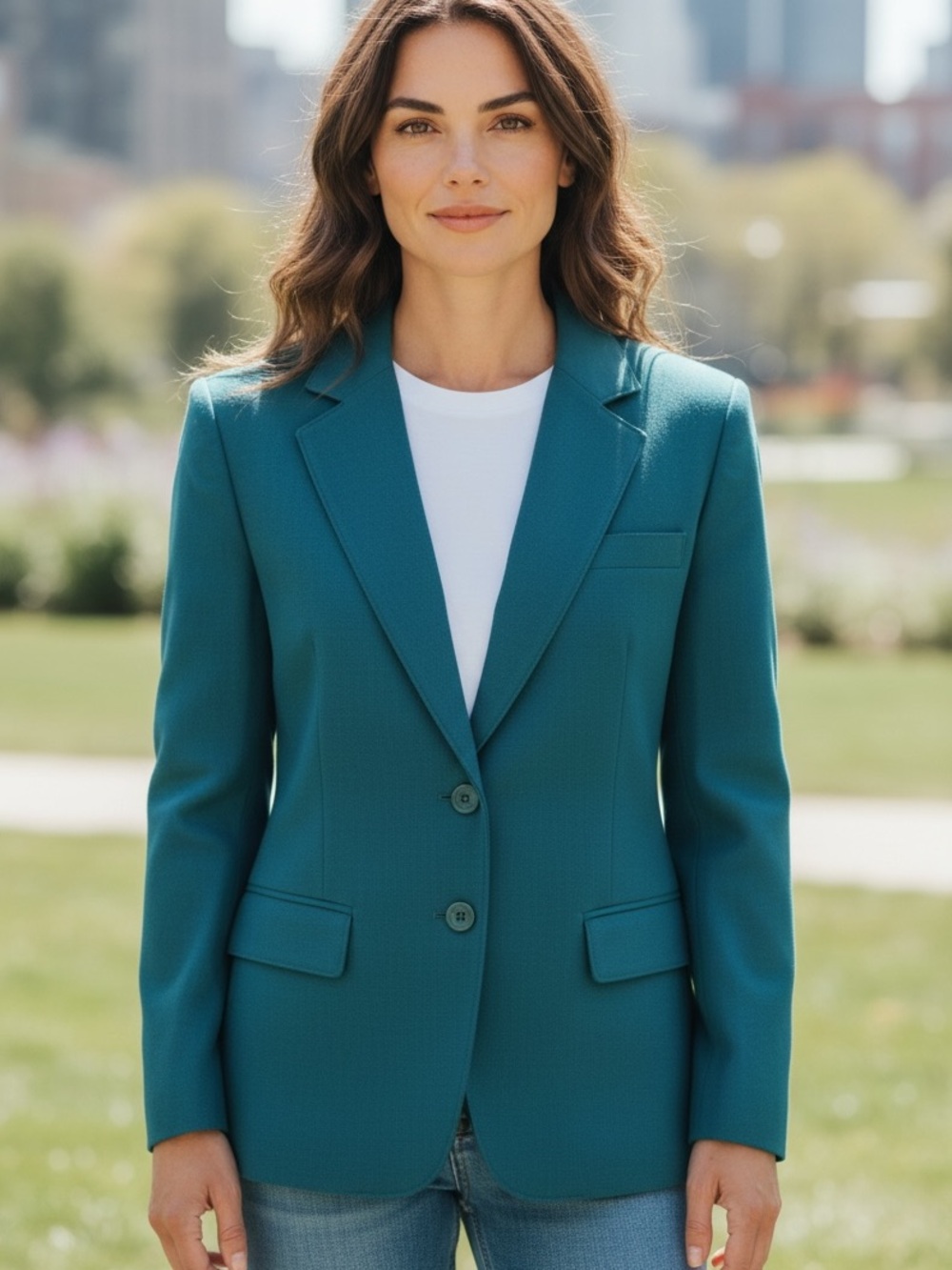 NWOT 70s PENDLETON DEEP TEAL GREEN WOOL BLAZER QUIET LUXURY MINIMALIST 6P
